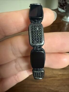 Nialaya Silver, black Diamond and black rhodium tennis flat beaded bracelet.
